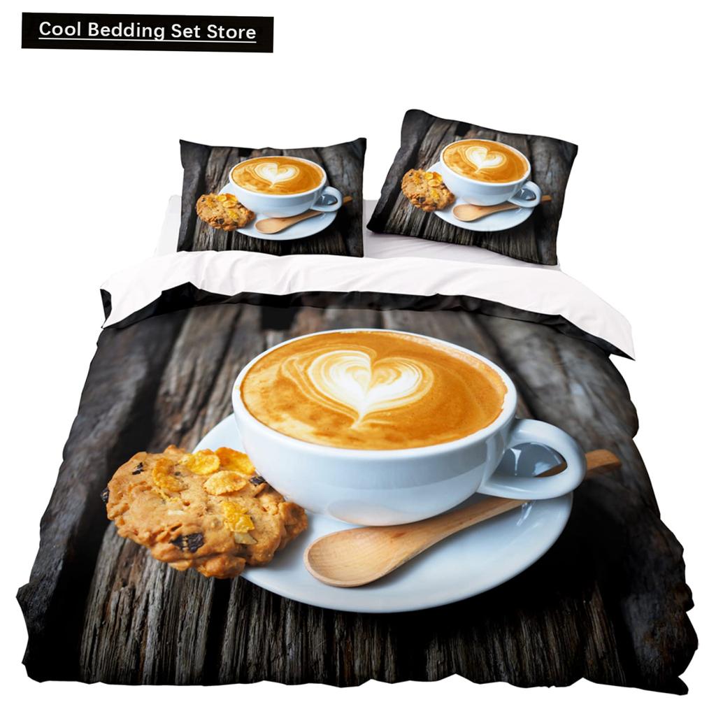 Coffee Cake King Queen Duvet Cover Lovely Afternoon Tea Drawing Bedding Set For Adult Western Drink 2/3Pcs Polyester Quilt Cover