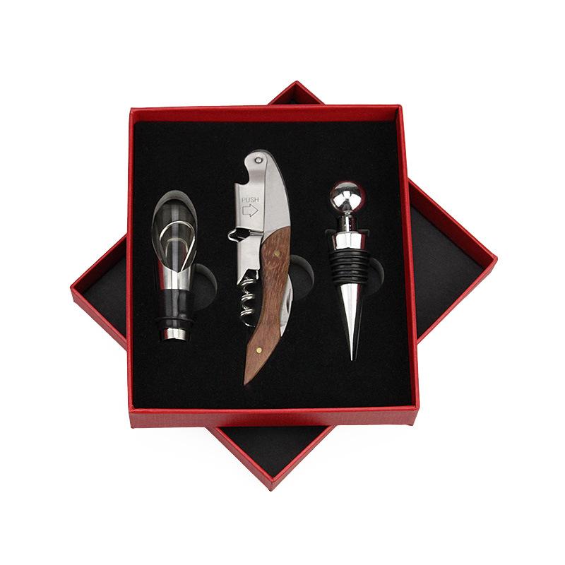 Jiuyou 4-Piece Stainless Steel Wine Tools: Waiter's Corkscrew, Pourer, Corkscrew Set in Gift Box.