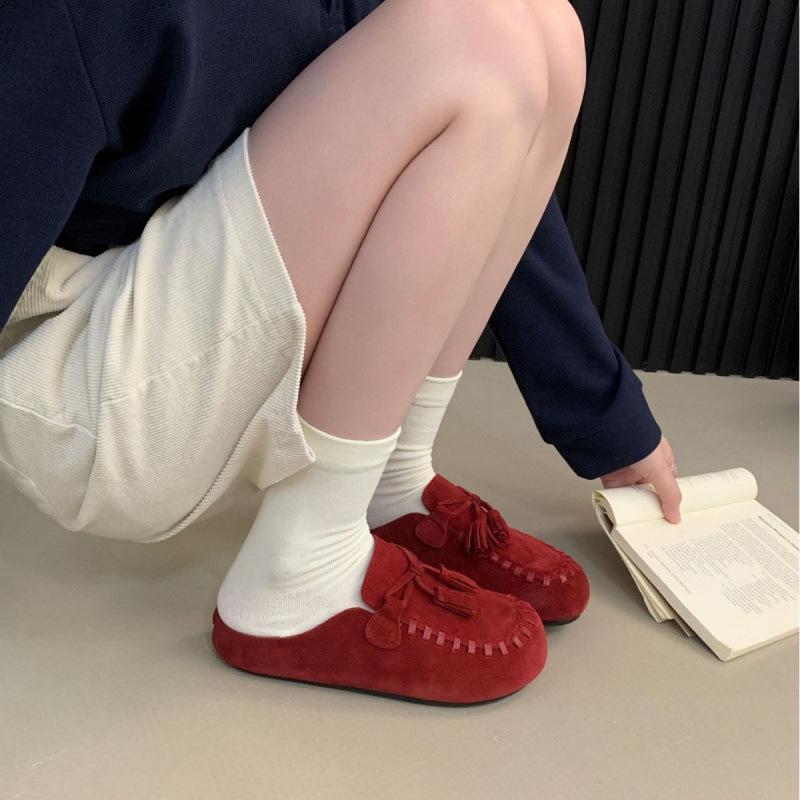Platform shoes women's autumn 2025 new retro versatile Boken shoes one pedal bag head half slippers