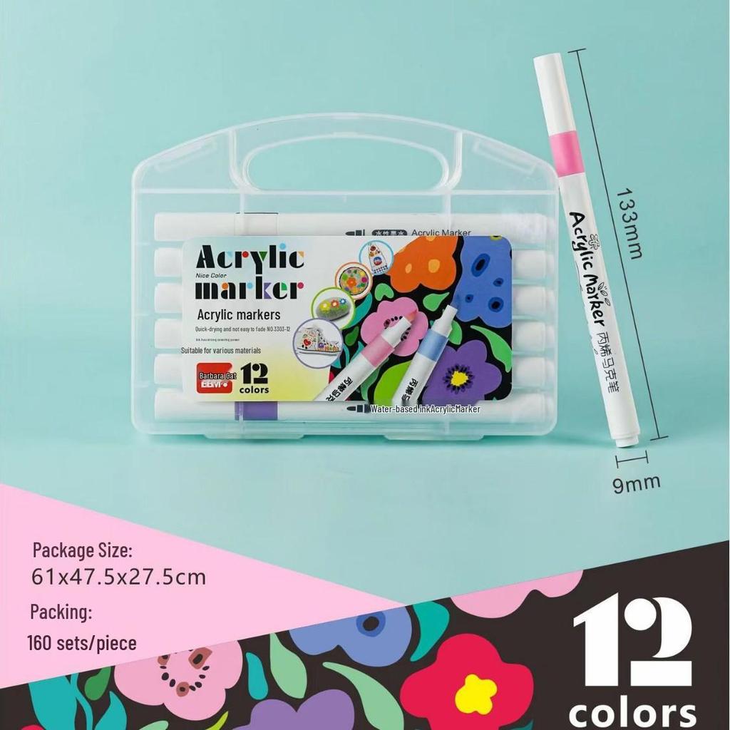 Soft Tip Acrylic Marker Set: 12 Vibrant Colors, Non-Bleeding, Suitable for Children's Painting