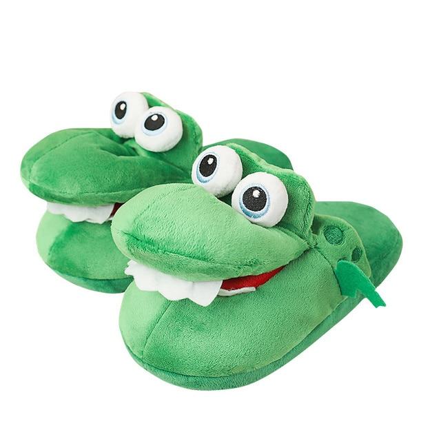 New Style Crocodile Cotton Slippers With Moving Mouth, Funny Non-slip Home Cotton Shoes, Gifts Plush Toy Slippers, Winter Ladies 36-40 зелёный
