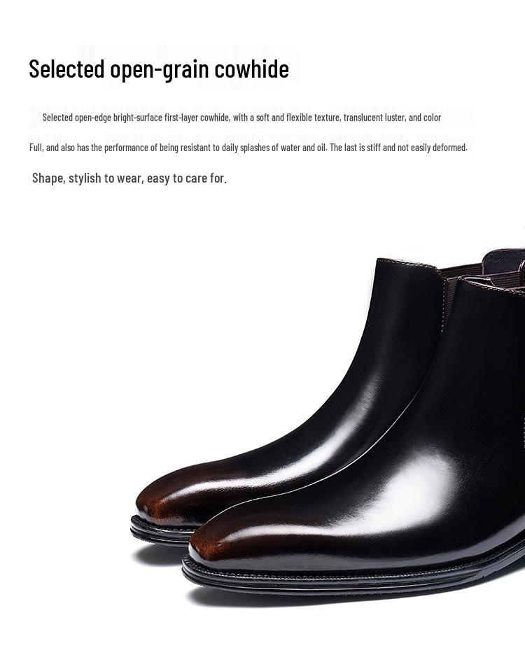 Men's British Style Genuine Cowhide Chelsea Boots - Shiny, Slip-On, Versatile High-Top Leather Footwear for Autumn/Winter