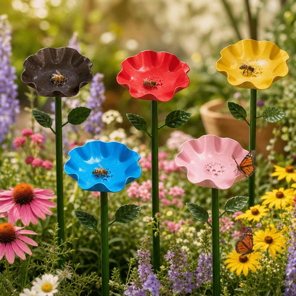 Ornamental Horticulture Bee Butterfly Watering Station Flower Shape Bird Bath Wildlife Garden