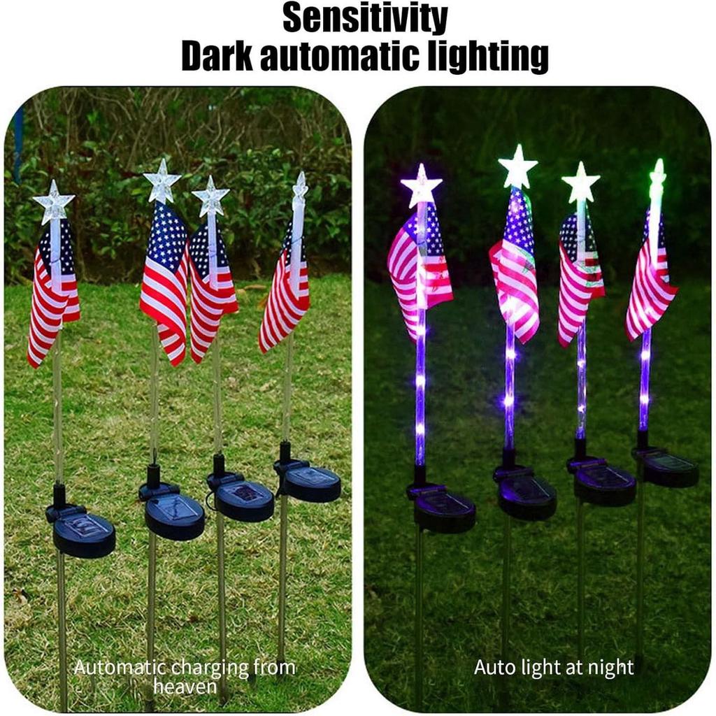 Solar American Flag Garden Lights,4th Of Decoration Patriotic Solar American Flag Lights Light For Independence Day Memorial Day Decor