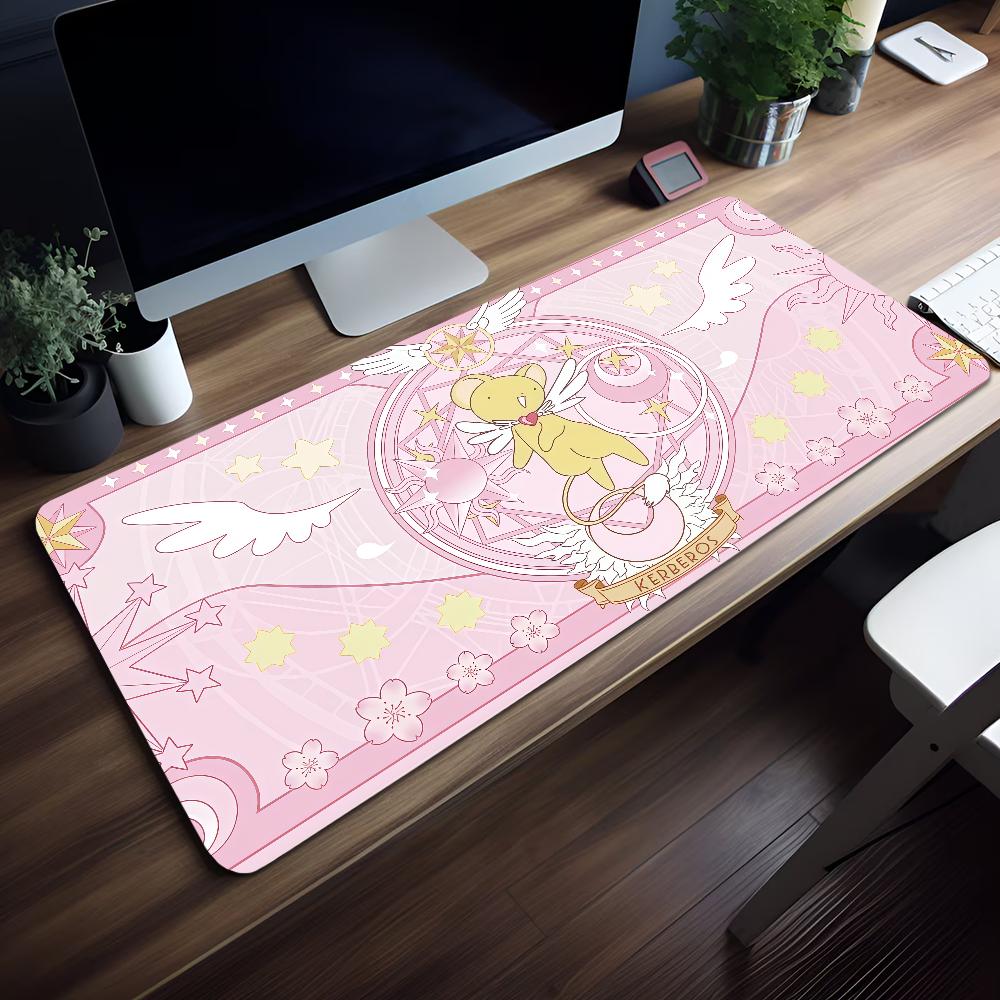 Anime Cardcaptor Mauspads Groß Rutschfest Gaming Schreibtischmatte Laptop Tastaturablage Büro Student PC Rosa HD-Druck Schwarz