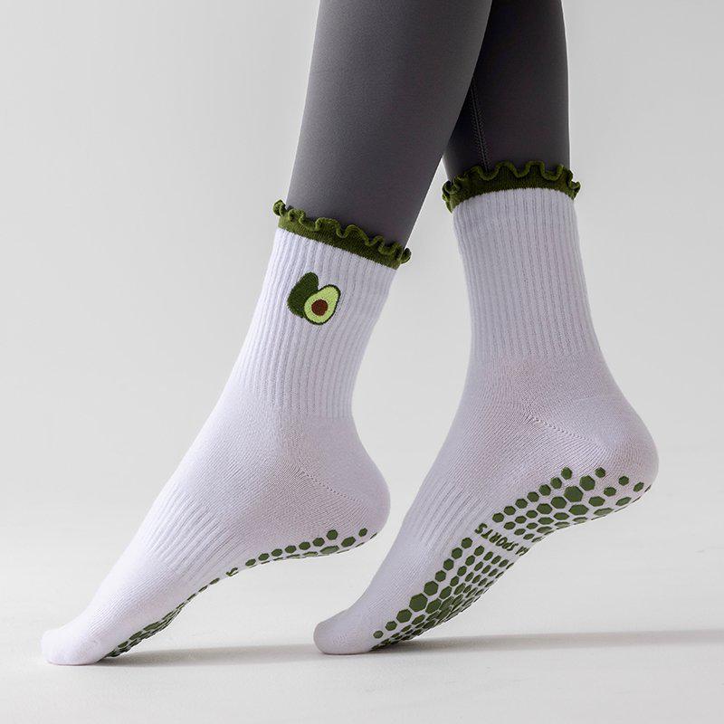 

Женские нескользящие силиконовые носки для йоги: Нескользящие носки для пилатеса и танцев для начинающих (для помещений). Avocado - Flat Edge