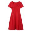 2026 Elegant Red French Short-Sleeve Slimming Plus Size Women's Dress