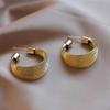 Thick Wide Multi-Strand Woven Mesh Texture C-Shape Hoop Earrings Gold Tone Snap Closure Elegant Office Ladies Accessories
