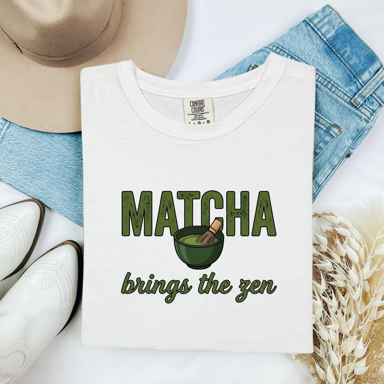 Ceramic Tea Bowl Shirt Matcha Leaves Gift Women Cartoon Tee Tea Cup T-Shirt Green Tea Fan Comic Tshirt Foliage Graphic Hand Drawn Bamboo M