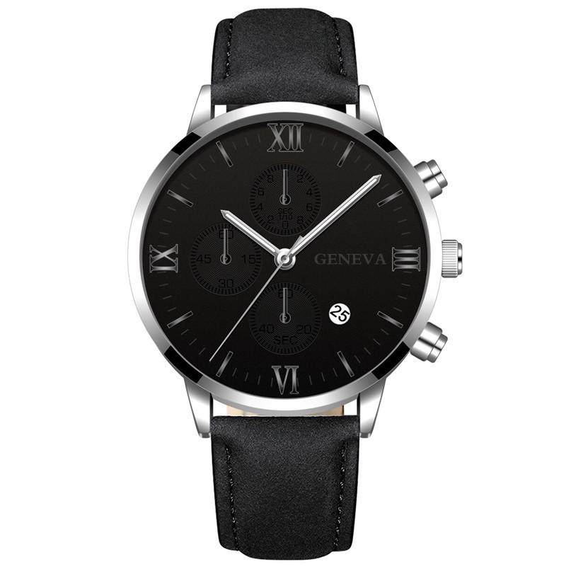 High-demand Men’s Geneva Quartz Watch – New Business & Casual Style with Calendar and Leather Strap.