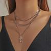 Layered Cross Necklace for Women, Rhinestone Crystal Pendant Multi-Layer Choker Chain with Adjustable Extender, Dainty Gold/Silver Plated Statement