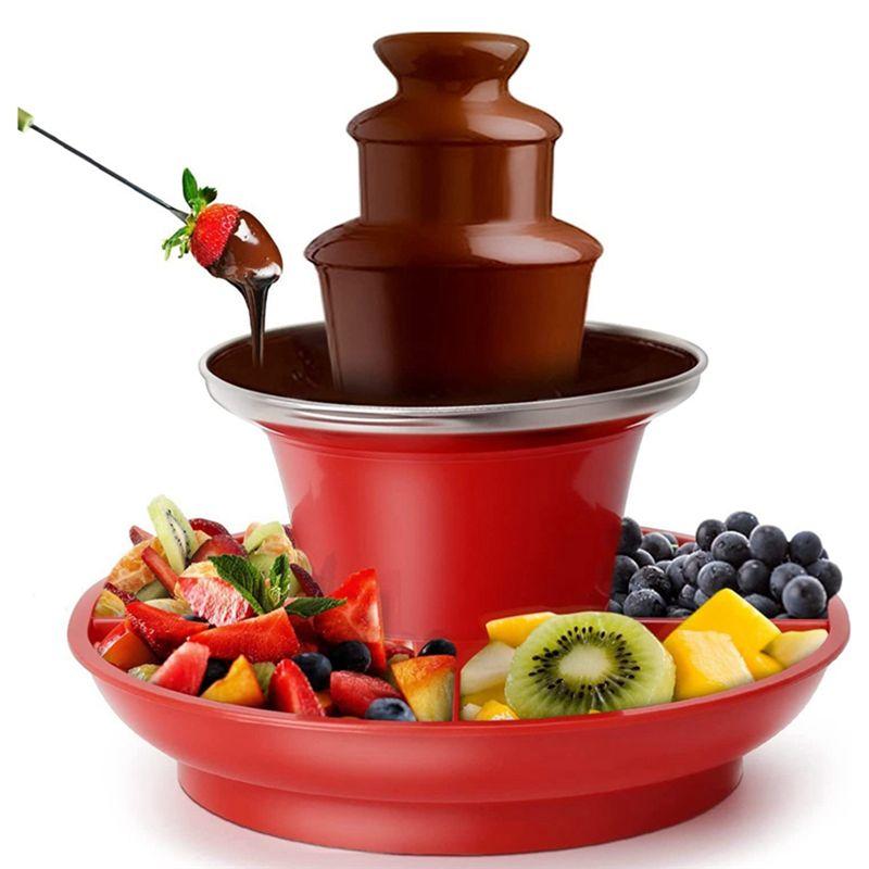 A20F-Schokoladenbrunnen Mini-Fondue-Set mit Serviertablett, Elektrische 3-stöckige Maschine mit Heißschmelztopf-Basis