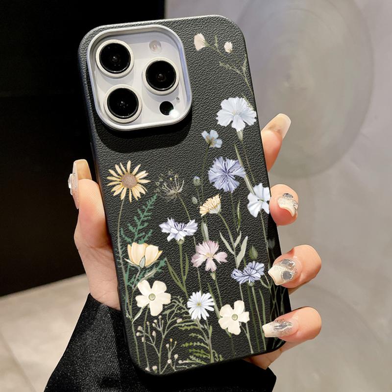 Silikonowe etui na telefon z teksturą białej skóry z kwiatowym wzorem dla iPhone 16 15 Pro 14 13 12 Pro Max 14 15 Plus 11 16e Magnetyczne do ładowania bezprzewodowego Magsafe