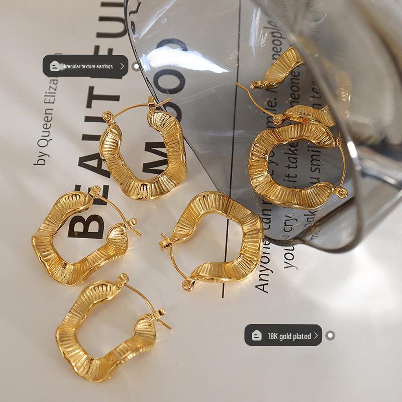 18K Gold Plated Titanium Steel Wave Hoop Earrings