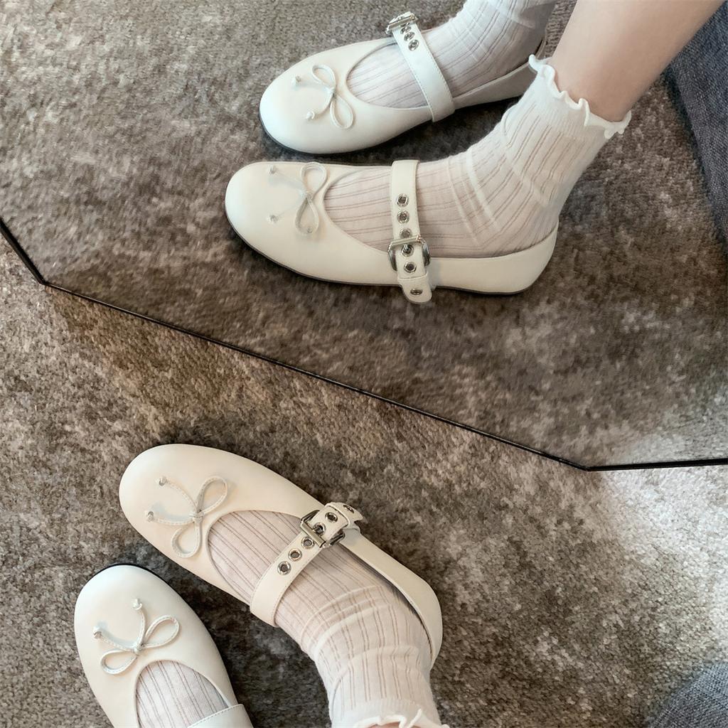 [Shei Su Yinyin] Chic girl~ bow lambskin flat ballet shoes single shoes women's Mary Jane shoes