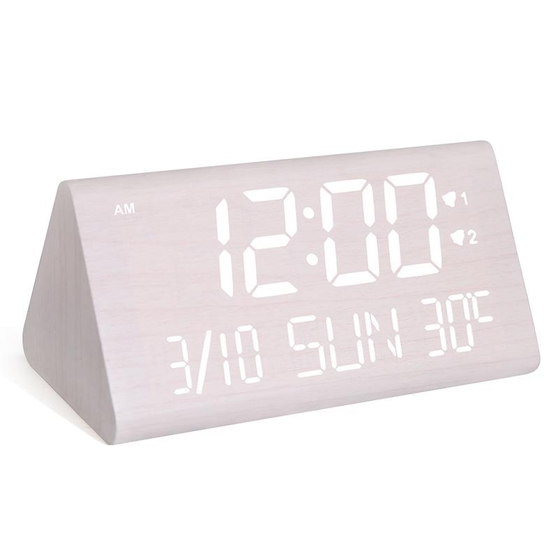 Multifunctional LED Wooden Silent Alarm Clock with Perpetual Calendar and Temperature Display