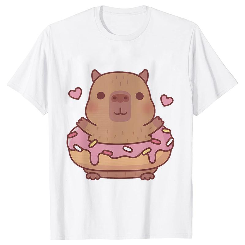 Cartoon Capybara Donut Y2k Tops Women T-shirt Summer Harajuku Fashion Streetwear Cute Kawaii Graphic Female Clothing Ulzzang Tees