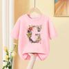 Girls T Shirt Custom Name Letter Combination Print Tshirt Flower Letter Font A B C D E F G Short Sleeve Kids Pink Tops