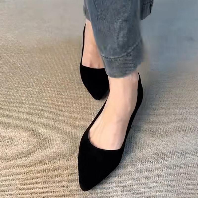 Fårskinnsversion~ läder mocka enpedal grund mun spetsiga enkelskor dammode retro inre höjdökande pendlarskor arbetsskor