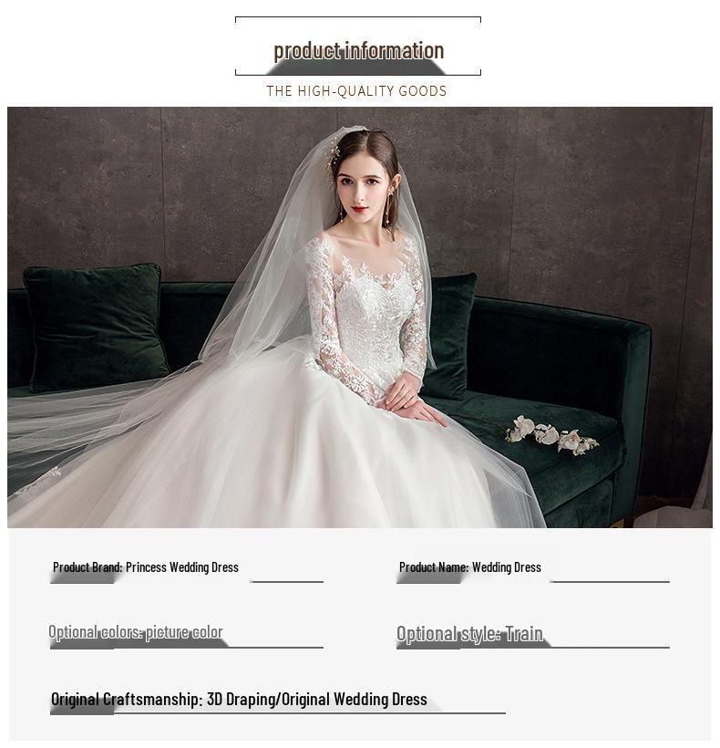 2024 Luxusní svatební šaty Hepburnská krajka - Odhalená ramena, Dlouhý rukáv, Dlouhá vlečka