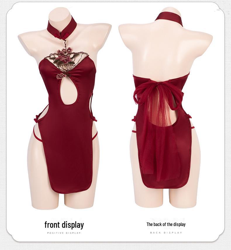 Manyan Sexy Halter Neck Cutout High Waist Split Cheongsam Lingerie