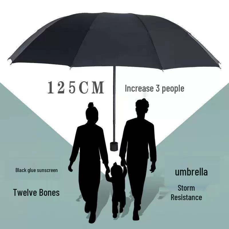 Large Automatic Windproof Umbrella: Dual Use for Sun and Rain, Black Glue Sunshade
