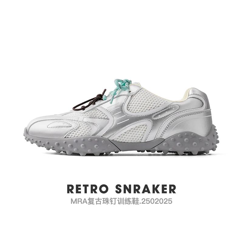 MraMen's Shoes Designer Brand Silver Comfortable Breathable Mesh Double Shoelaces Moral Training Shoes Men's Casual Sports Shoes