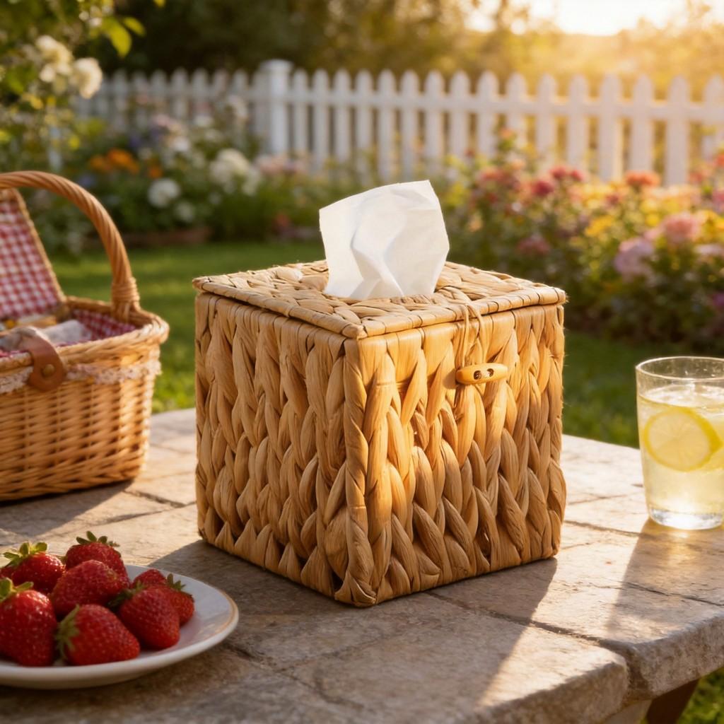 Rattan Tissue Box Holder With Lid For Living Room And Bathroom Decor