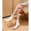 Damskie Wiosenne Botki do Kostki Białe Wysokie Obcasy Szpiczasty Nosek Szpilka Zamek Boczny Krótkie Botki Casual Moda Seksowne Botas Mujer