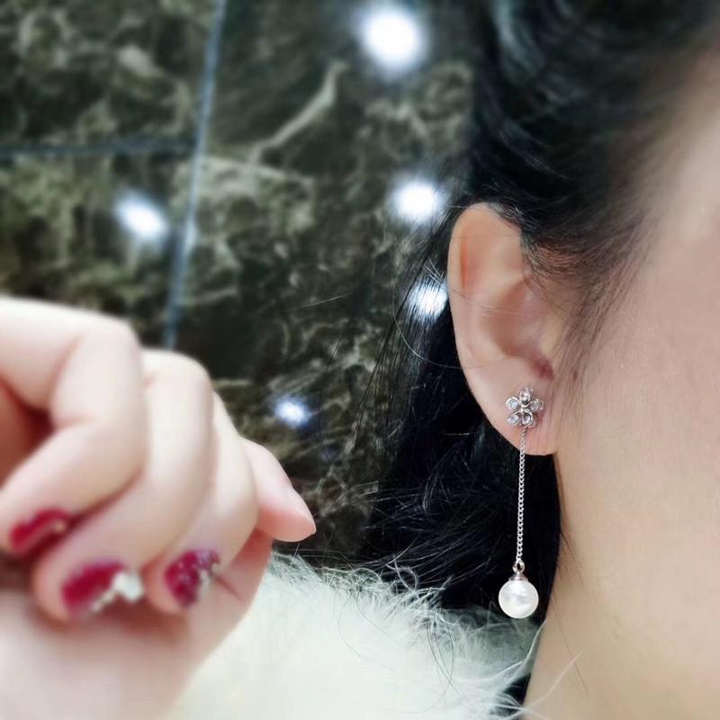 Boucles d'oreilles tempérament pour femmes Boucles d'oreilles polyvalentes en zircon Prunier en fleur Nacre Pompon Boucles d'oreilles longues Petites boucles d'oreilles Boucles d'oreilles