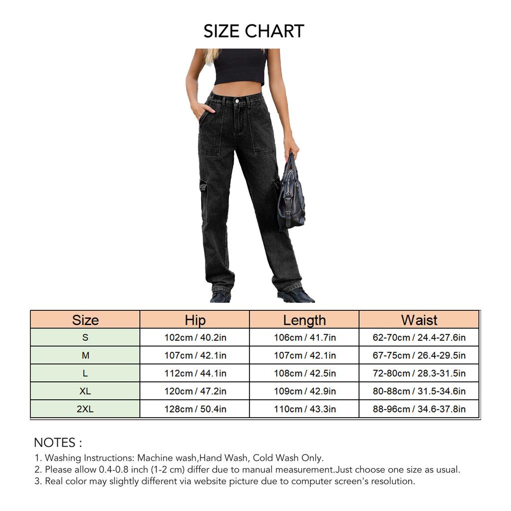 Women Baggy Pants Stylish Multi Pockets Loose Fitting Casual Long Trousers for Daily Wear Black