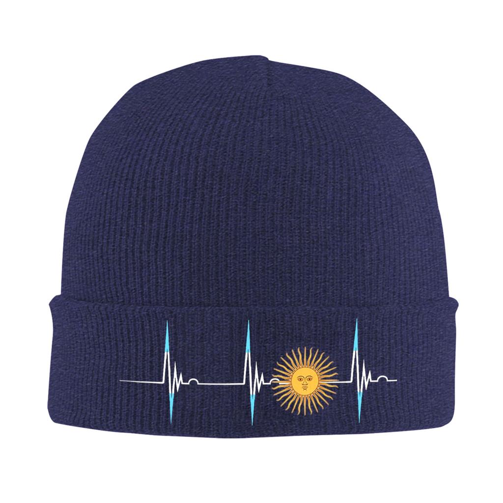 Argentina Sun May Heartbeat ECG Pulse Argentine Pride Knitted Hat for Women Unisex Beanie Winter Hats  Warm Melon Cap