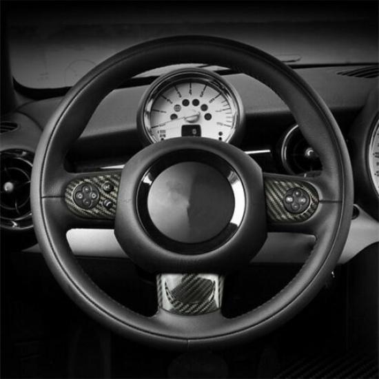 Real Carbon Fiber Car Steering Wheel Button Frame Sticker For Mini Cooper R55