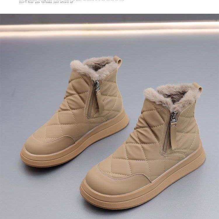 

Женские зимние ботинки 2025 новые бархатные утепленные хлопковые ботинки водонепроницаемые, нескользящие и теплые пушистые короткие ботинки 35 хаки