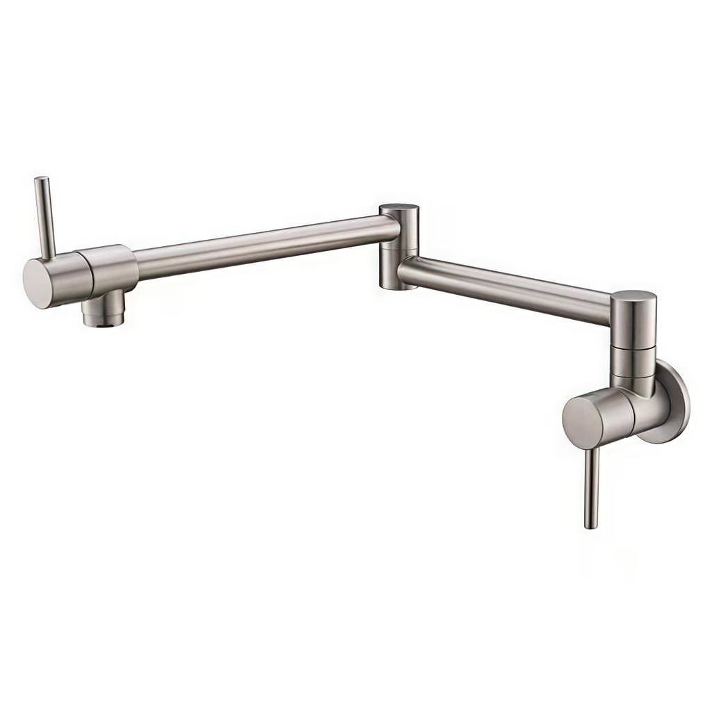 Solid Stainless Steel Wall-Mounted Kitchen Sink Faucet Dual Handle Pot Filler Single Hole Ceramic Valve Core for Hotels