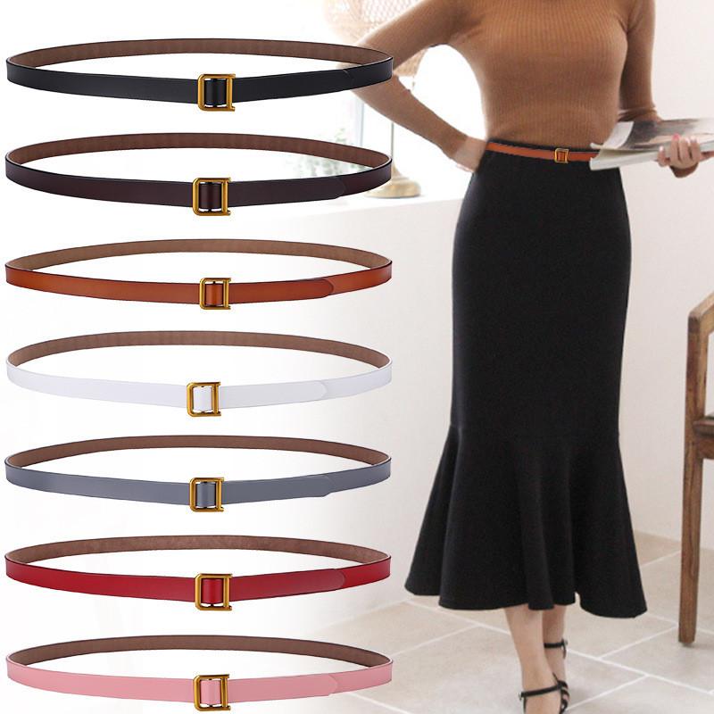 Womens Genuine Leather Slim Belt With Alloy D Buckle For Casual Wear