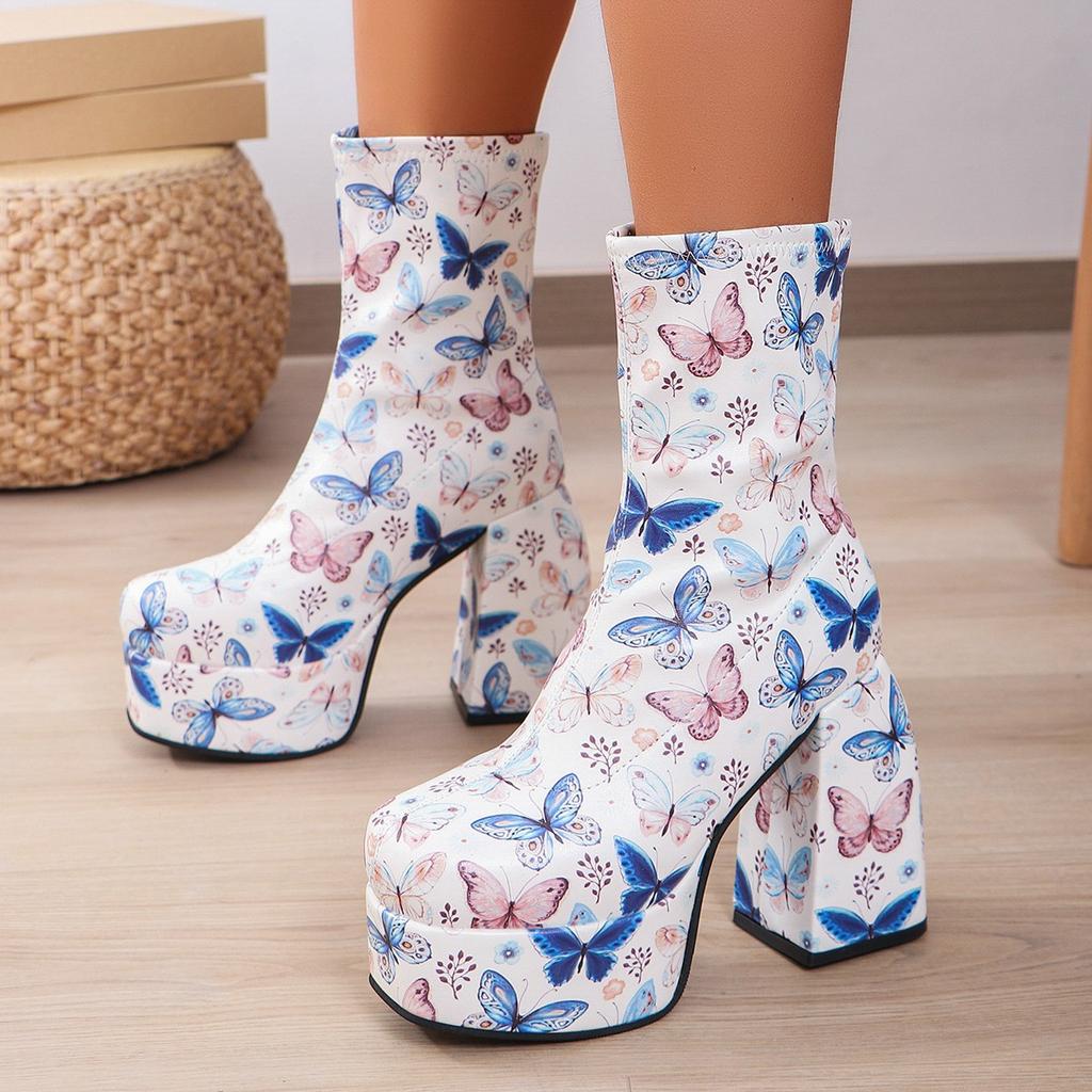Fashion Large size women's autumn winter new short boots square toe waterproof platform high heels fashionable thick soled women's boots