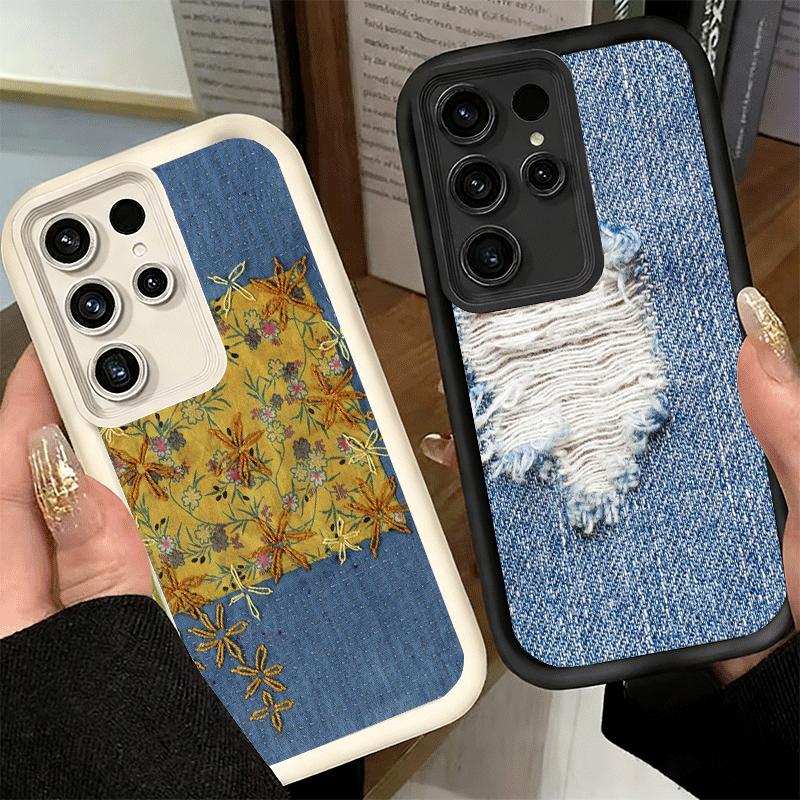 Handyhülle für Samsung Galaxy S26 S25 Ultra S24 FE Retro-Denim-Muster Schale S23 Plus S22 + S21 S20 5G Weiches Silikon Funda