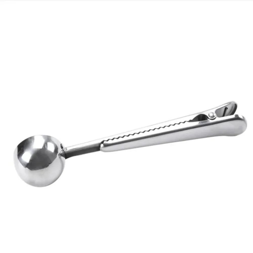 2-in-1 Multifunction Stainless Steel Coffee Scoop with Clip Coffee Tea Measuring Scoop 1Cup Ground Coffee Measuring Scoop Spoons