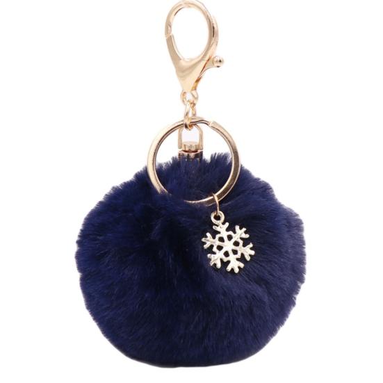 Snowflake Fluffy Pompom Ball Key Chain Ring Holder Car Bag Ornament Keychain