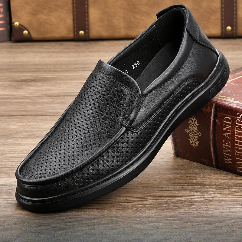 Layer Cowhide Men's Shoes Autumn Wear-resistant and Anti Slip Chef's Shoes Casual Leather Shoes Men's Feet Wide Father's Father's Shoes Spring Shoes