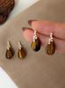 Fantasy Cubic Zirconia Water Drop Natural Stone Tiger Eye Dangle Earrings For Women Real Gold Plated Party Jewelry