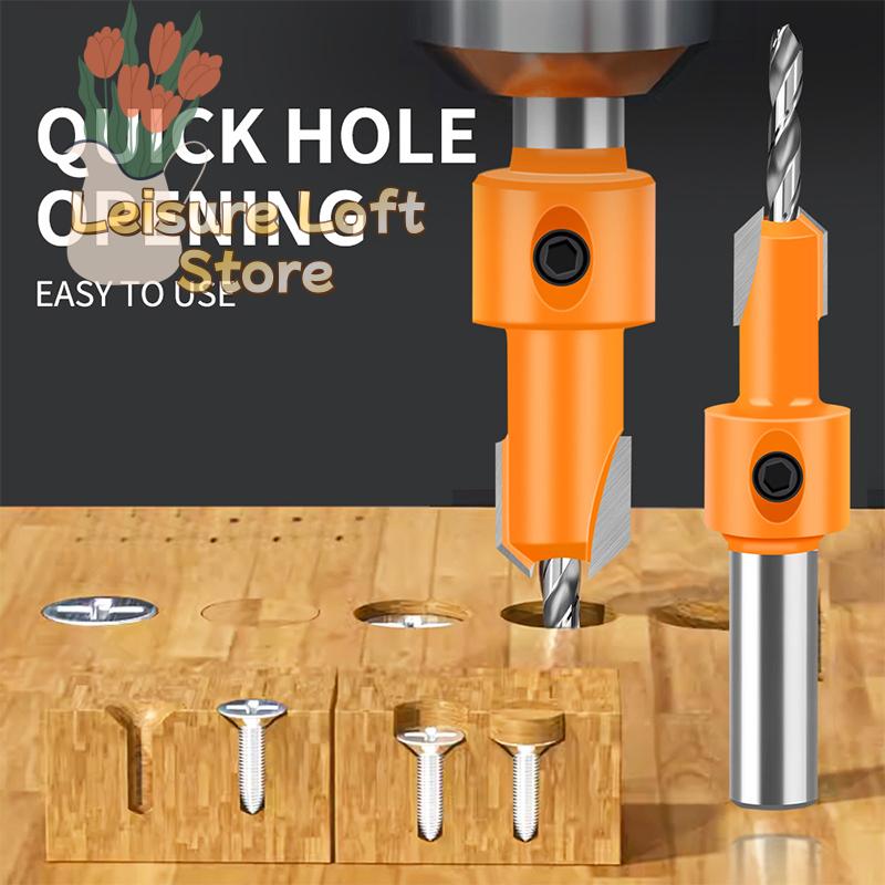 1Set Carbon Steel Woodworking Tool Kit - Countersink Router Bits & Screw Extractors for Wood Milling