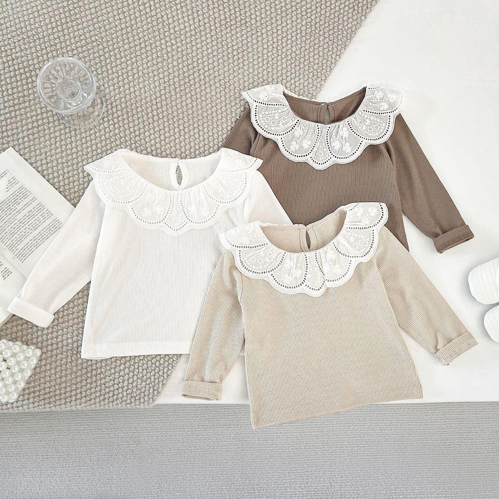 Doll Collar Baby Girl T-Shirt: Stylish Spring/Autumn Lotus Leaf Collar Top