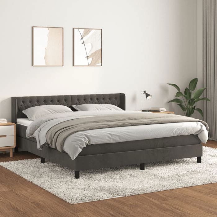 3131148 vidaXL Divan Bed and Mattress Dark Grey 160x200cm Velvet