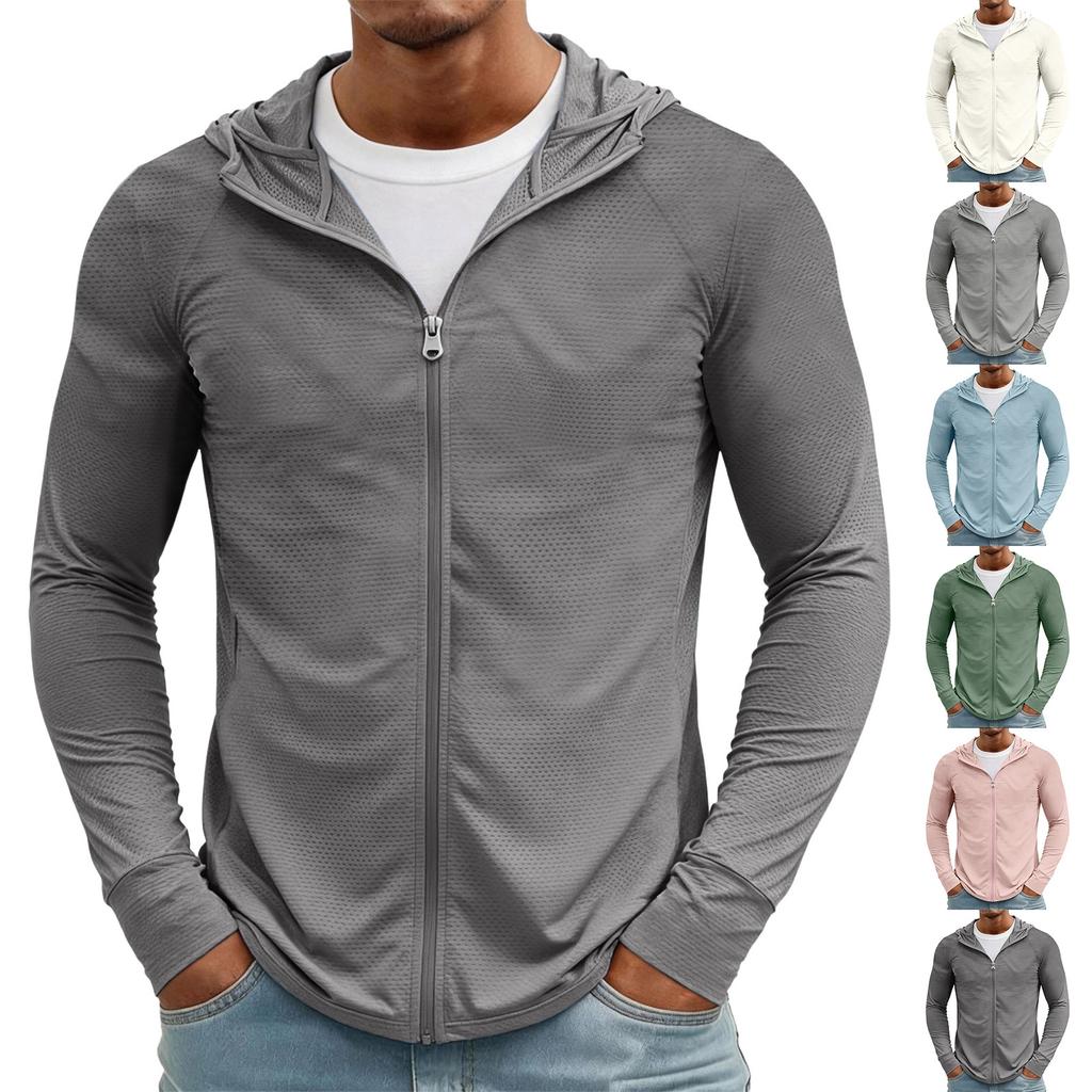 Men's Lightweight UV- Zip Up Hooded Jacket | Thin Sun Coat For Cycling Fishing Hiking