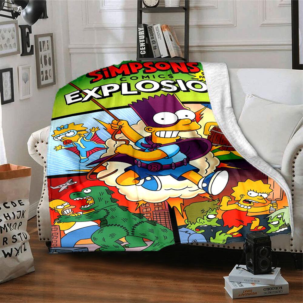 Simpsons Comics Explosion Flannel Blanket Super Soft Warm Cozy Blanket For Sofa Bed Office Travel Allseason Home Decor Gift
