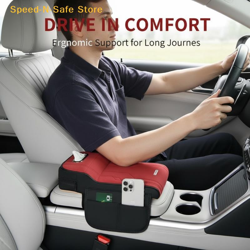 Universal Car Armrest Pad Height-Increasing Insoles Shearling Tissue Storage Box With Side Card Holder/Storage Pouch