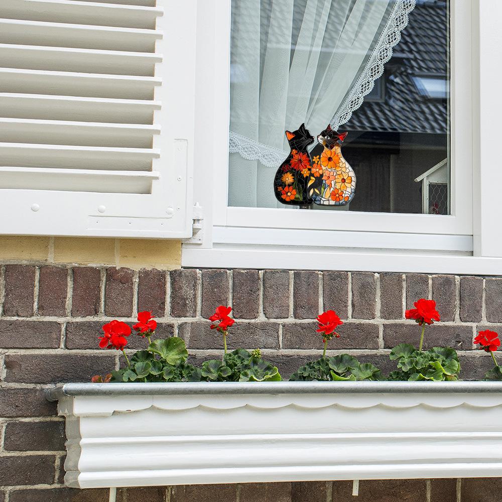 Cartoon Paar Kätzchen Blume Balkon Glasfenster Verschönerung und Dekoration Statische Elektrizität Fensteraufkleber
