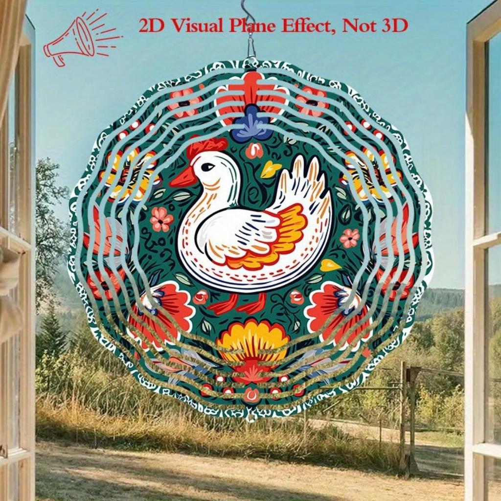 Floral Duck Round Art Wind Chime Metal Hanging Decor for Garden Patio Outdoor Indoor Holiday Decorations Durable Weather Resistant